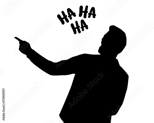 silhouette a man is laughing while pointing his hand and above it is written hahaha
