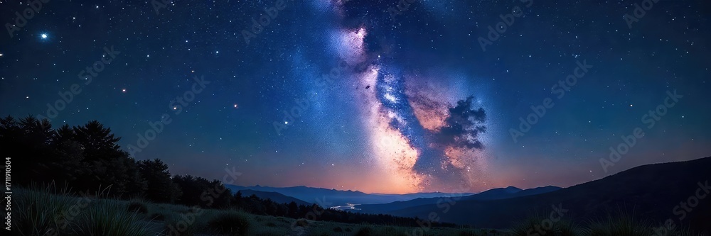 Fototapeta premium A breathtaking vista of a summer night sky brimming with countless stars, a celestial spectacle against the inky blackness , galaxy, nocturnal, bright