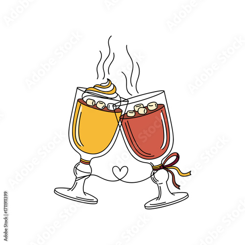 Autumn wedding mulled wine glasses with heart isolated