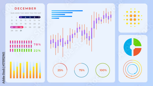 Vector illustration. Vector illustration. Candlestick charts and calendar blocks track exchange movements and help plan smart capital decisions over time. Concept of business, stock market, investment