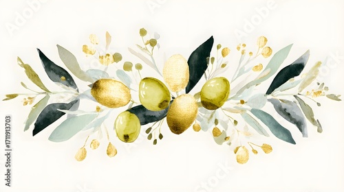 Wallpaper Mural wreath. Delicate golden wreath with watercolor-style leaves, radiating elegance on a neutral background. gardening catalogs, home-decor guides, designed for home decor and floral branding. Torontodigital.ca