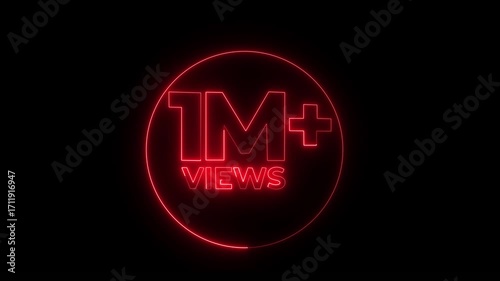 1M views text animation neon on black background. social media views counter - 1M views.