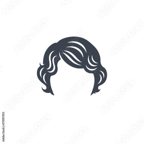 Elegant Dark Gray Bob Haircut Silhouette with Wavy Details.