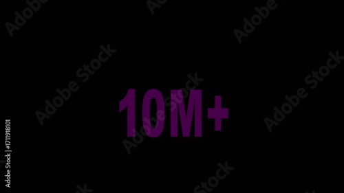 Neon 1m text effect video motion on black background. Glowing sign effect florescent text for social media follow subscription motion. 4k video