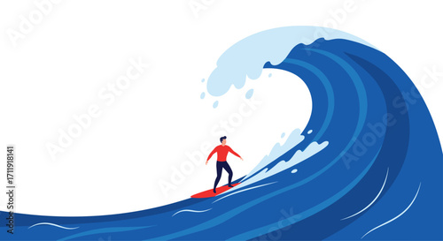 A lone surfer rides a massive wave with impressive skill.