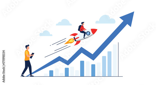 Business growth strategy with a rocket launch illustration.