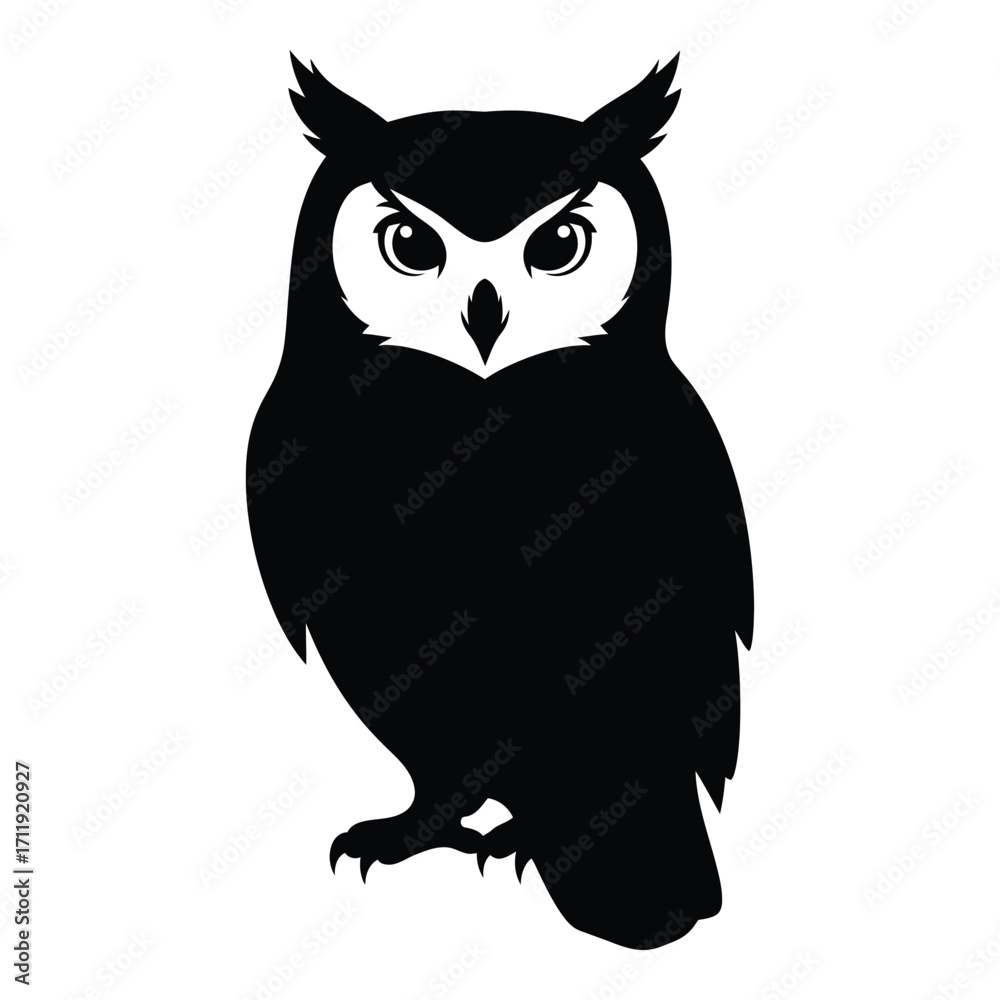 Fototapeta premium Majestic black silhouette owl perched eyes bright graphic art design silhouette
