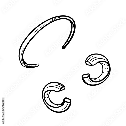 Gold bracelet and hoop earrings black white vector set. Jewelry accessories with circular form outline illustration hand drawn. Bijouterie line art for fashion branding, packaging and patterns.