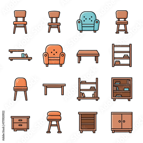 Furniture Collection - Chairs, Sofas, Tables, and Storage Units.