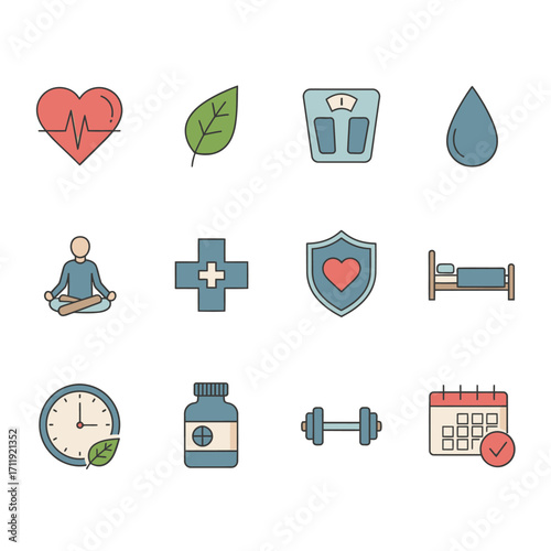 Health and Wellness Icons Set for Lifestyle and Medical Concepts.
