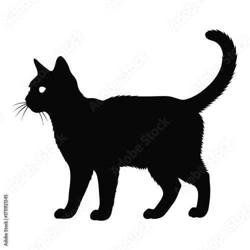 Black cat silhouette standing profile view isolated on digital art silhouette
