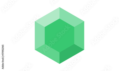 A vibrant green hexagonal gemstone icon, a flat vector illustration representing the concept of value and wealth