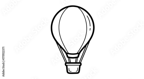 A simple black and white illustration of a hot air balloon, ready for flight.