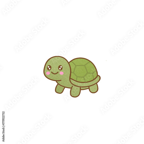 Funny cartoon turtle illustration with cute green shell character