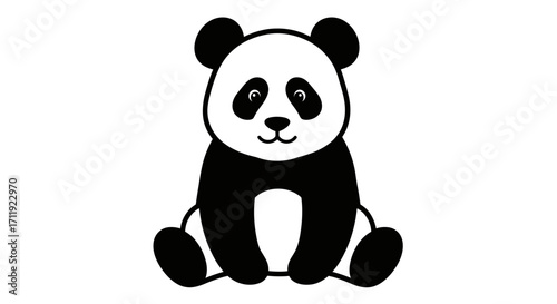 A cartoon panda sits upright, with a cheerful expression on its face, against a white backdrop.