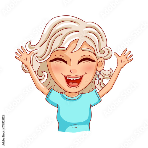 Happy smiling female person isolated on white background. Vector illustration.