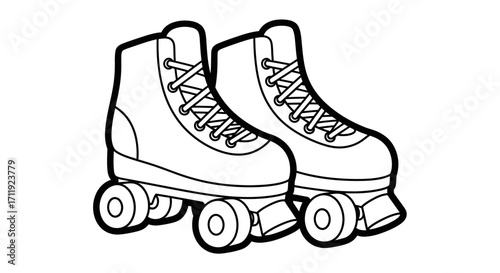 A black and white illustration of two roller skates, side by side, ready for skating.