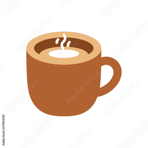 Isometric Brown Mug with Hot Coffee and Steam Illustration.