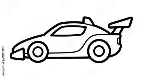 Line drawing of a sporty, two-door race car with a rear spoiler.