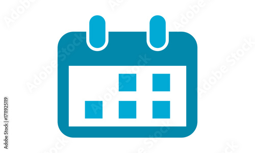 A simple teal calendar icon with marked dates for scheduling appointments and planning events.