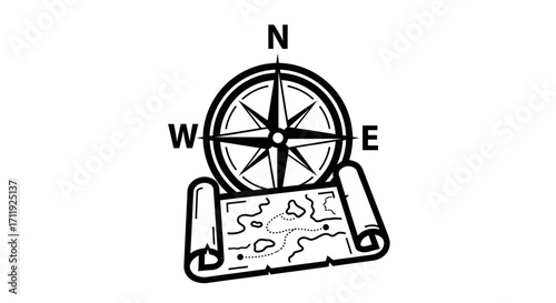 Vintage compass atop an unfurled treasure map, symbolizing adventure and exploration.