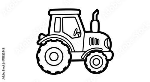 Black and white illustration of a tractor, side view, on a white background.