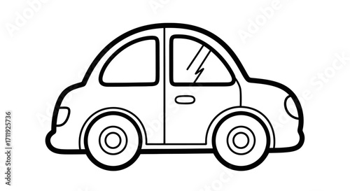 Simple line drawing of a car in profile, featuring rounded shapes and basic details.