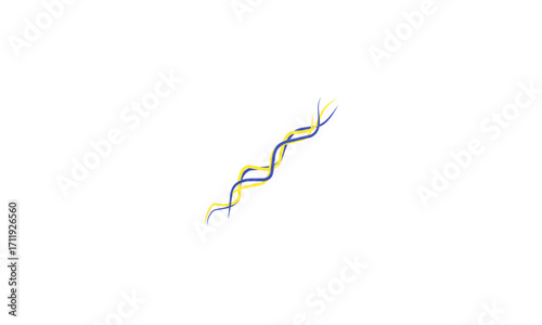 Dynamic abstract illustration of two intertwined wavy lines, vibrant yellow and serene blue, symbolizing connection, flow, and the elegant complexity of intertwined structures