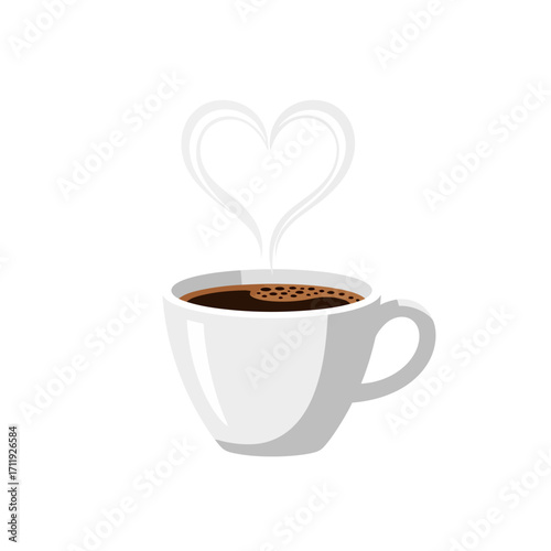 Cozy morning coffee moment with heart-shaped steam, a delightful illustration for warmth, love, and comfort in every sip
