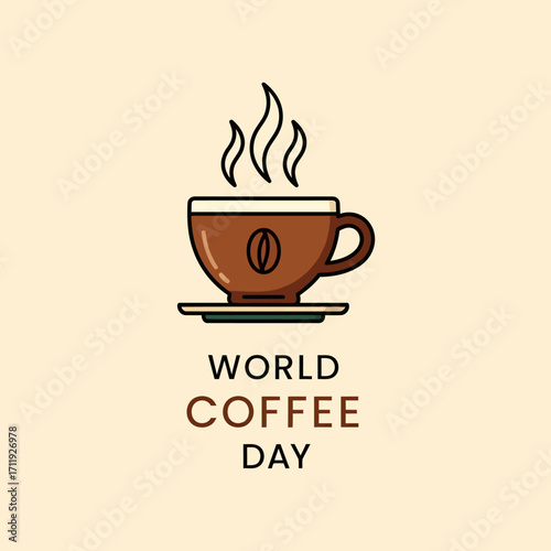 Celebration of World Coffee Day with a steaming cup of coffee illustration