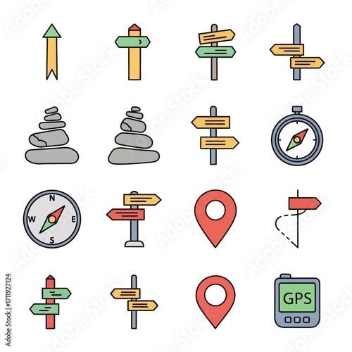 Navigation and Direction Icons - A Set of Wayfinding Symbols.