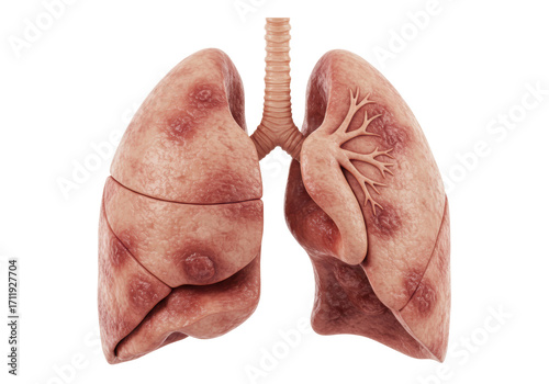Tableau sur toile Isolated lungs with scarring and lesions from disease such as tuberculosis or ca