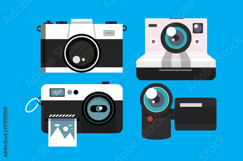 Colorful flat sketch illustration of camera device icons.ai