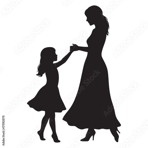 Mother and Daughter Silhouette Dancing Together in a Romantic Embrace - A Timeless Symbol of Family Love and Connection