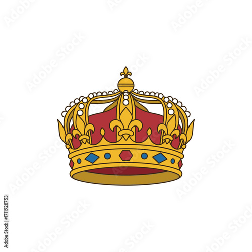 Ornate Golden Crown with Red Velvet and Jewel Embellishments, Symbol of Royalty.