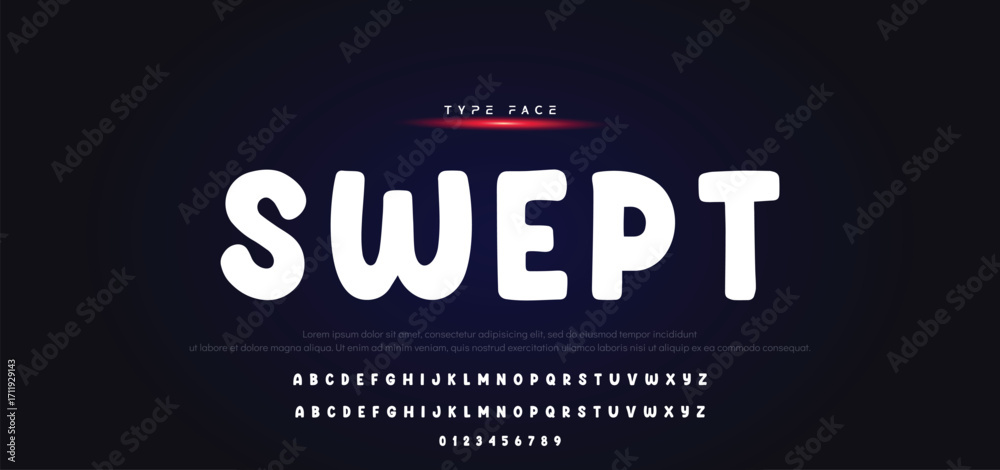 Fototapeta premium Unique alphabet playful style rounded font, unusual typography letters and numbers, vector illustration 10EPS