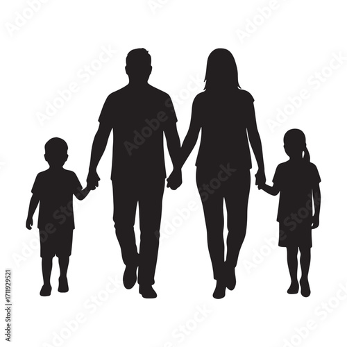 Family silhouette holding hands walking together as a unit