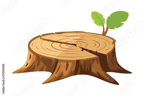 Tree stump with new green sprout growing from its top