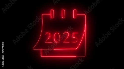 Neon calendar animation of the 25 th day of the month on a black background. animation with calendar. Cyan color Calendar with date animation. Time and date management schedule icon.