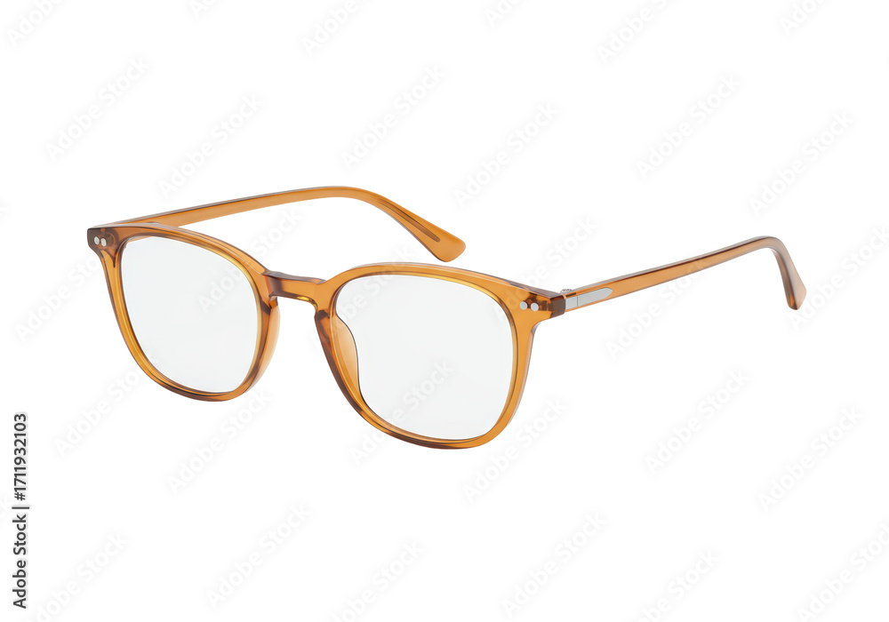 Fototapeta premium Isolated transparent brown plastic rimmed eyeglasses, spectacles reading glasses fashion