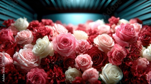 This stunning image showcases an exquisite array of roses in various shades, emphasizing the beauty of nature's floral artistry and the emotions associated with love and affection.