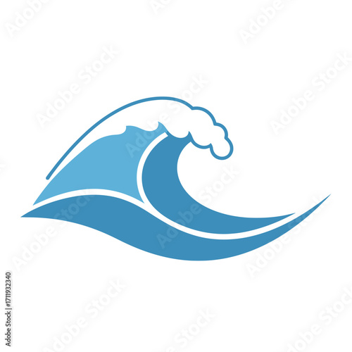Stylized Blue Ocean Wave with White Crest Illustration, Nautical Design.