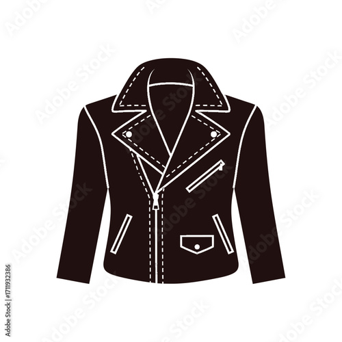 Stylized Black Leather Jacket Illustration with White Accents.