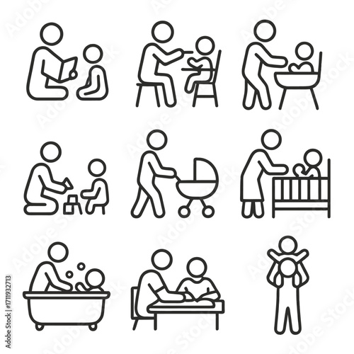 Babysitting and Childcare Activities Icons