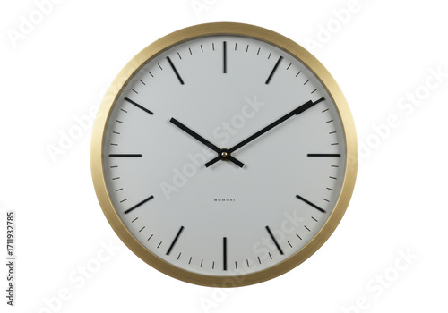 Slika na platnu Isolated golden framed wall clock mockup, showing time, home decor, timepiece ob