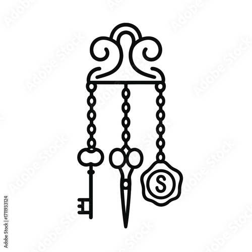 Vintage Chatelaine Hook Accessories Line Icons