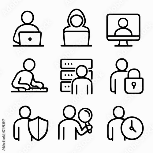 Cyber Security, Hacking, and Data Protection Icons