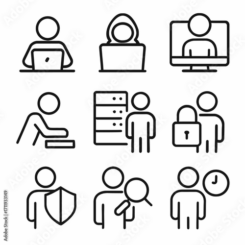 Cyber Security, Hacking, and Data Protection Icons