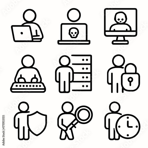 Cyber Security, Hacking, and Data Protection Icons