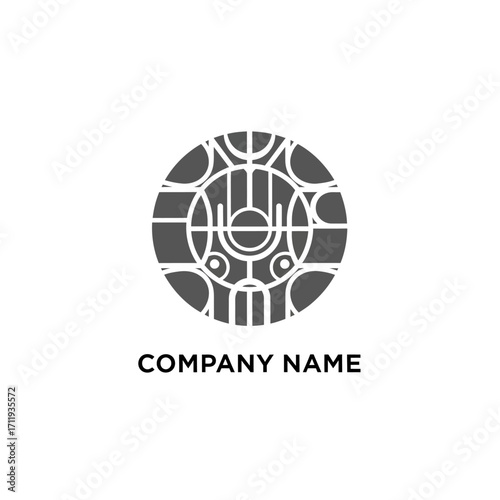 Abstract Circular Logo Design with Geometric Patterns and Company Name.
